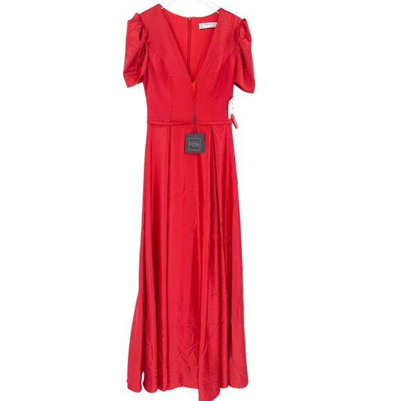 MAC DUGGAL Dress Size 4 Evening Gown Red NEW Puff Sleeve V-Neck Satin - Picture 4 of 7